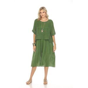 Moss Green Cape Style Dress with Netting Detail